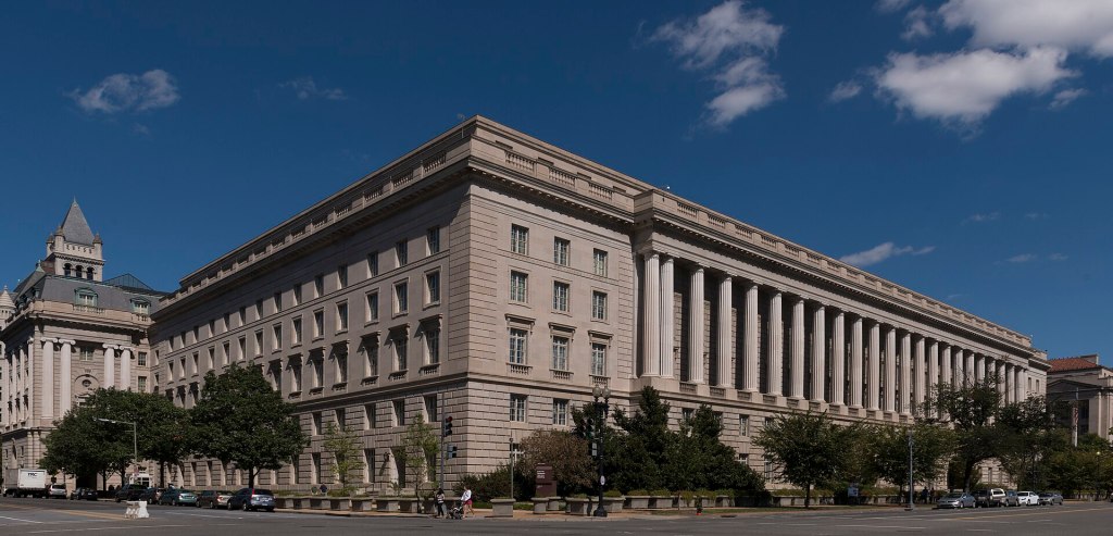 The Internal Revenue Service Building is located in the center of the Federal Triangle complex in Washington, D.C.